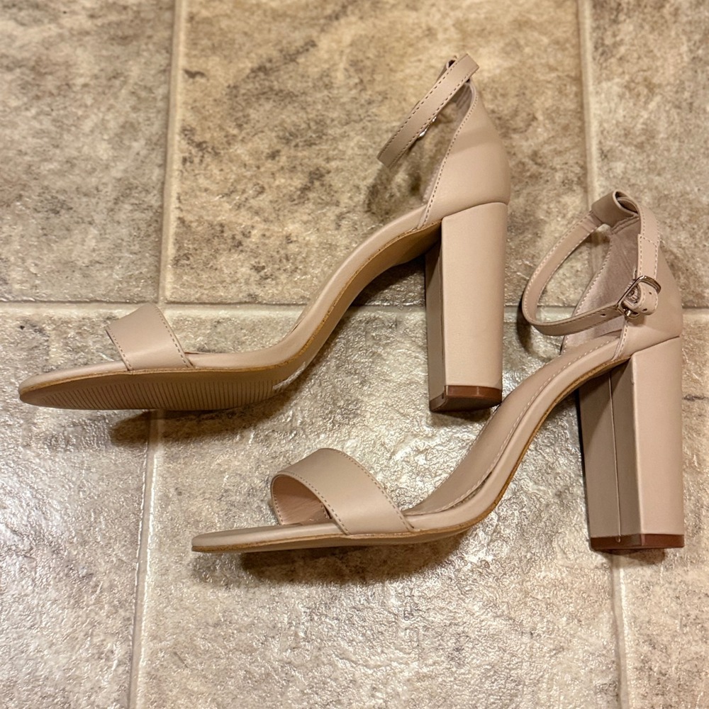 The Drop Avery Women Nude Beige Block Heel Ankle Strap Sandal Size 9.5 High Heel - Picture 6 of 12